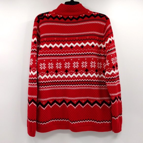 BRECKENRIDGE Sweater Cardigan Women's L Red Fair‎ Isle Full Zip Nordic Snowflake - Picture 3 of 14